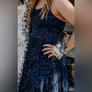Blue Sequin Prom Dress